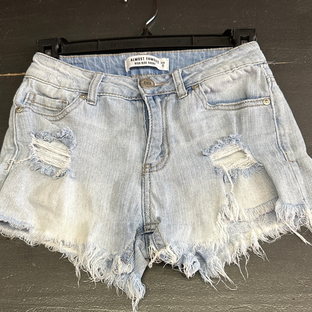 Almost Famous Light Blue Frayed Distressed Denim Shorts